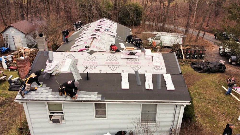 An aerial view of the work in progress on the Thompson Home.